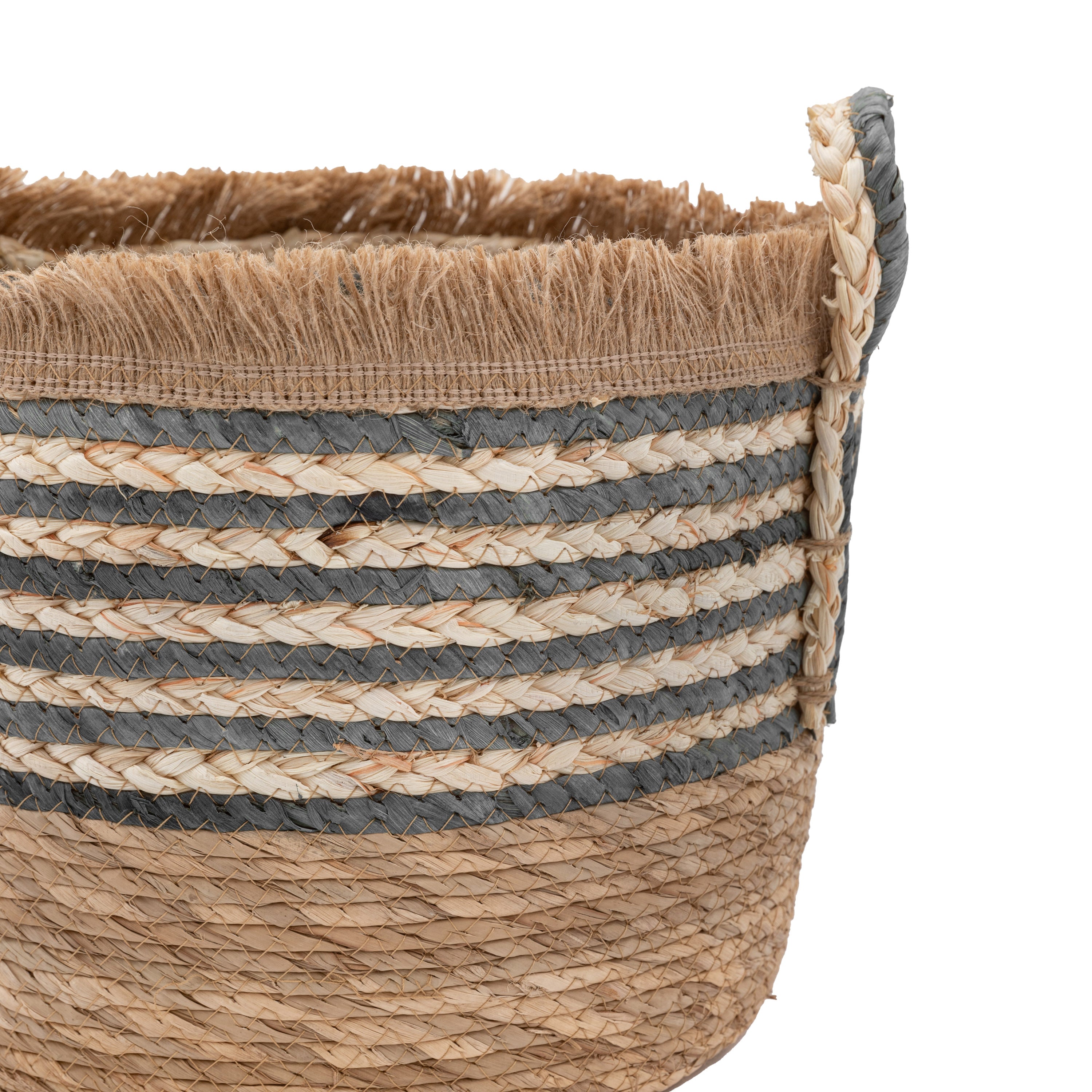 Set of 3 Fringed Woven Baskets Ink Stripe
